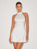 Zephrina Nerissa polka dot halter mini dress in white