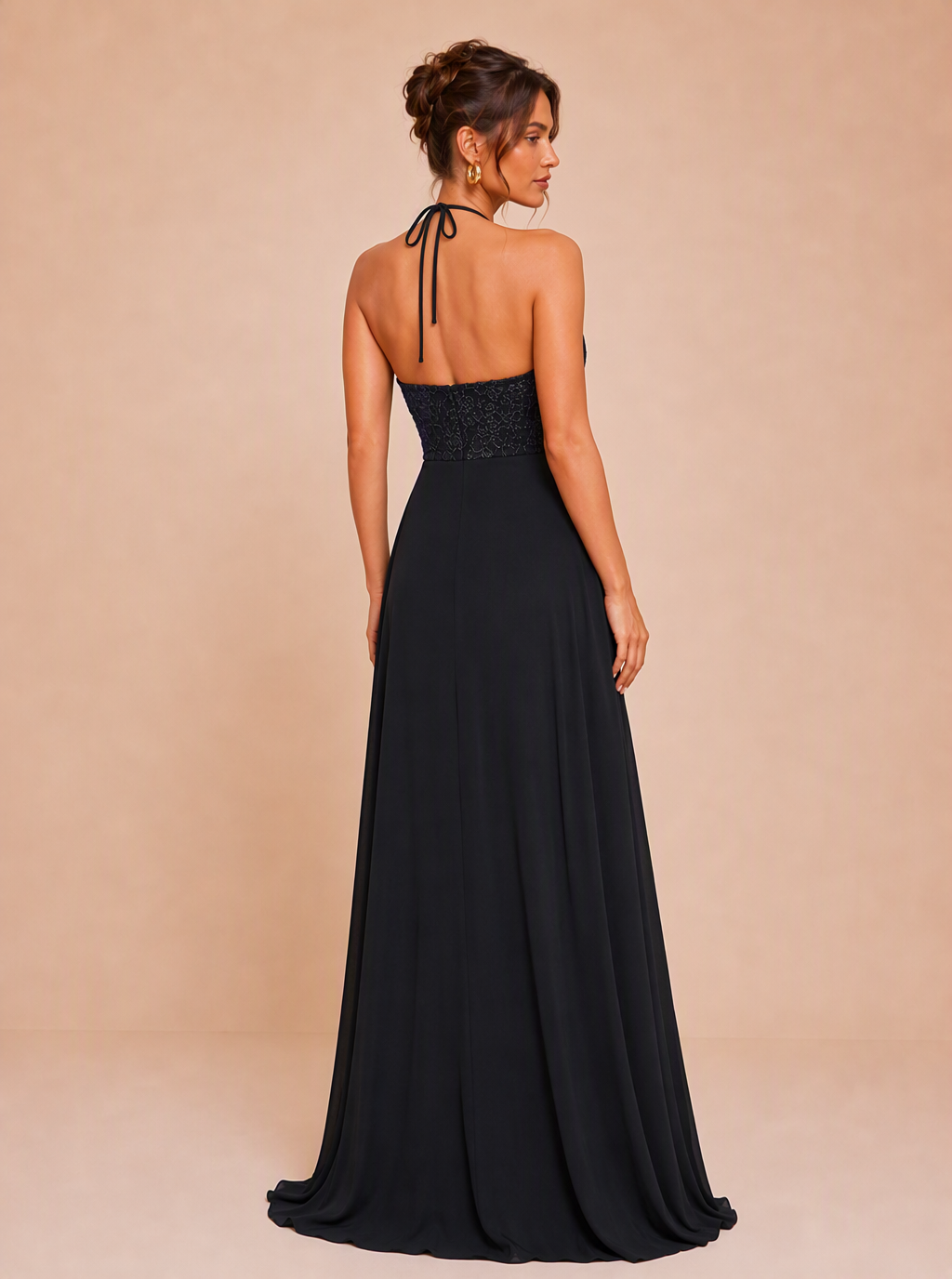 Zephrina Anouk lace bodice slit maxi dress in black
