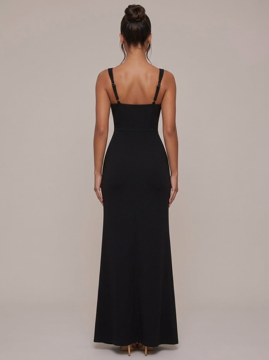 Zephrina Verity square-neck slit maxi dress in black