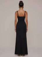 Zephrina Verity square-neck slit maxi dress in black