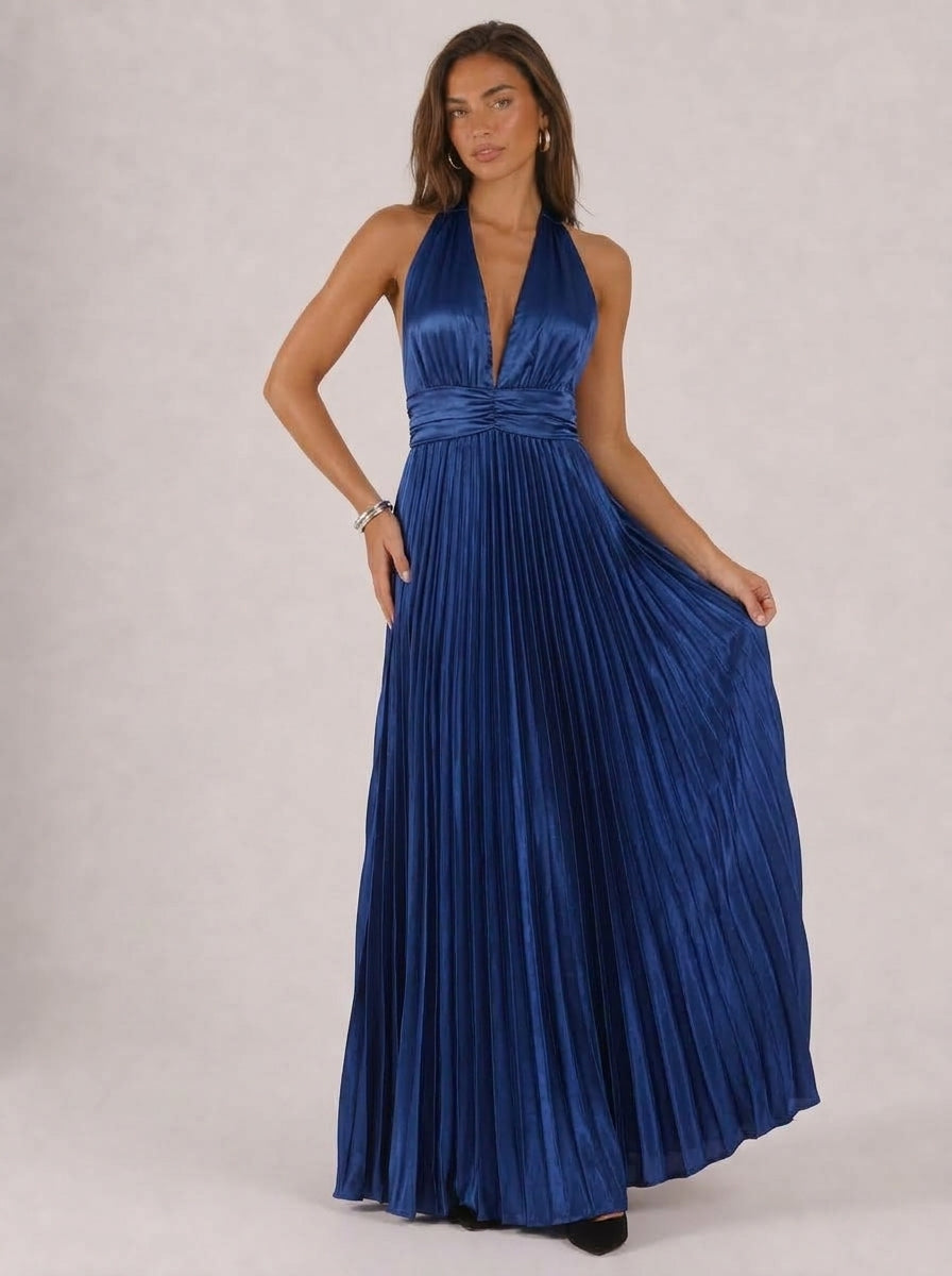 Avenelle Pleated Satin Maxi Dress