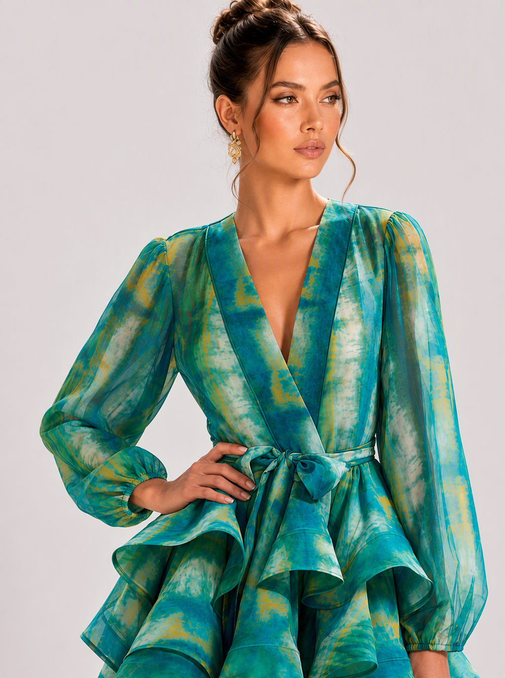 Zephrina Isolde ombre ruffle mini dress in green