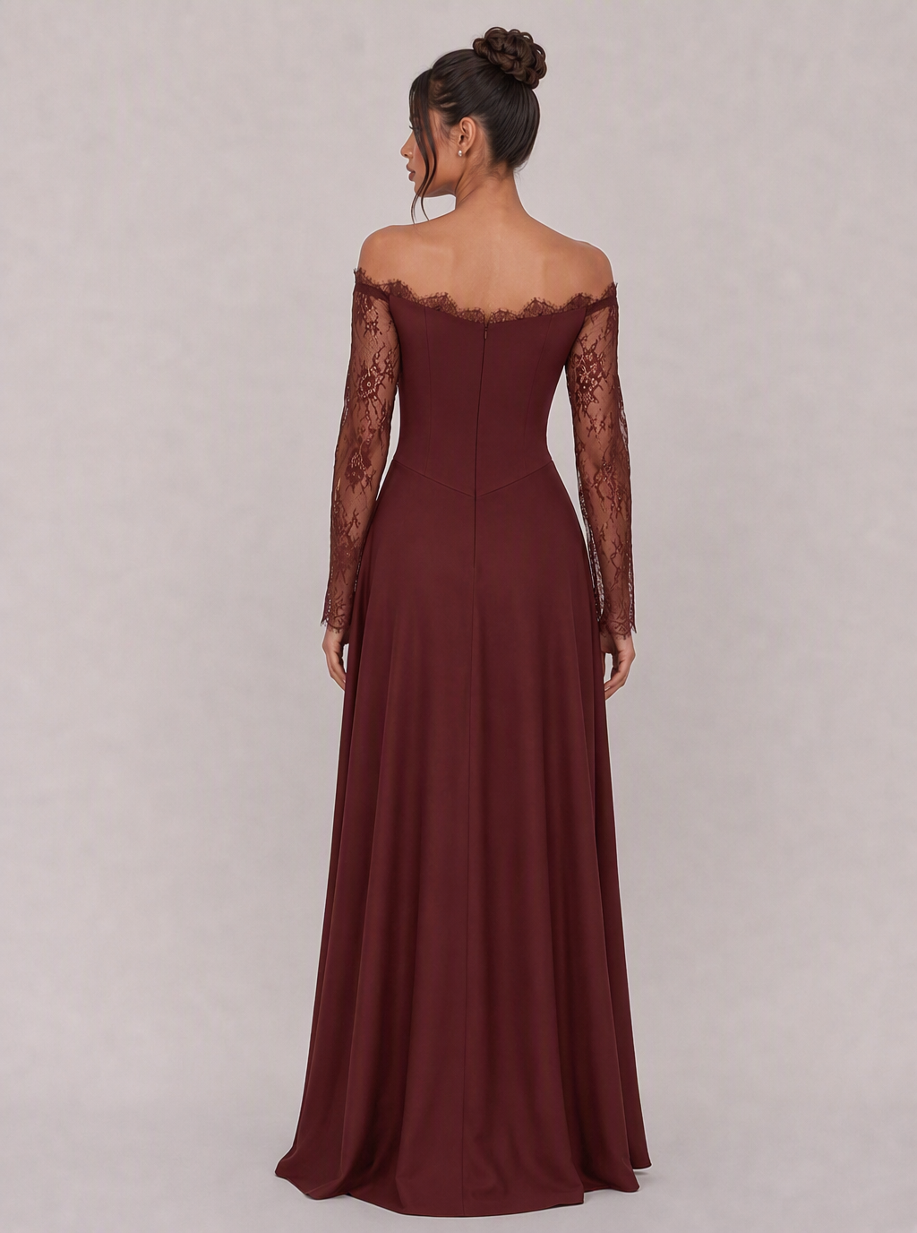 Zephrina Hestelle lace slit maxi dress in burgundy