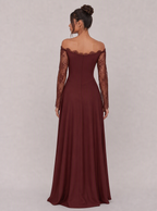Zephrina Hestelle lace slit maxi dress in burgundy