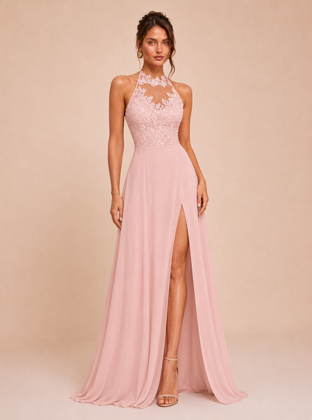 Zephrina Anouk lace bodice slit maxi dress in black