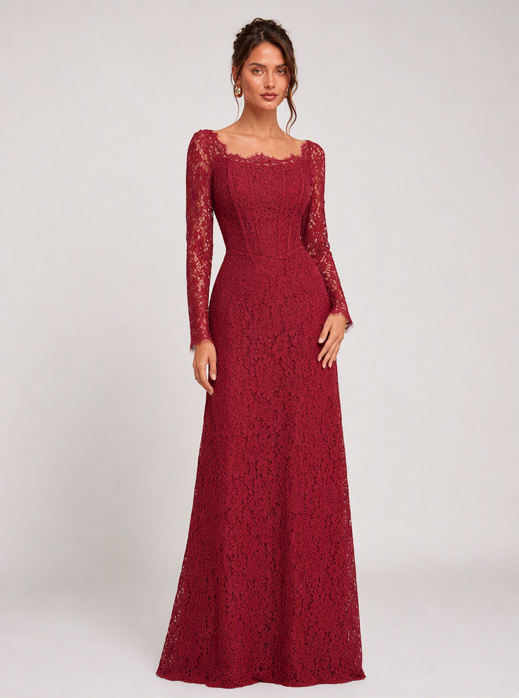 Zephrina Mirabel lace column maxi dress in burgundy