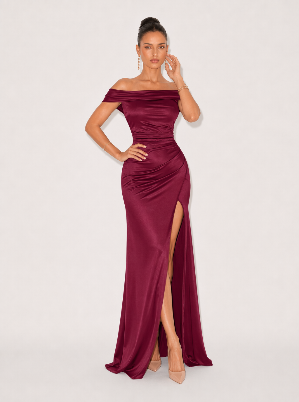 Zephrina off-shoulder satin-look slit maxi dress in navy