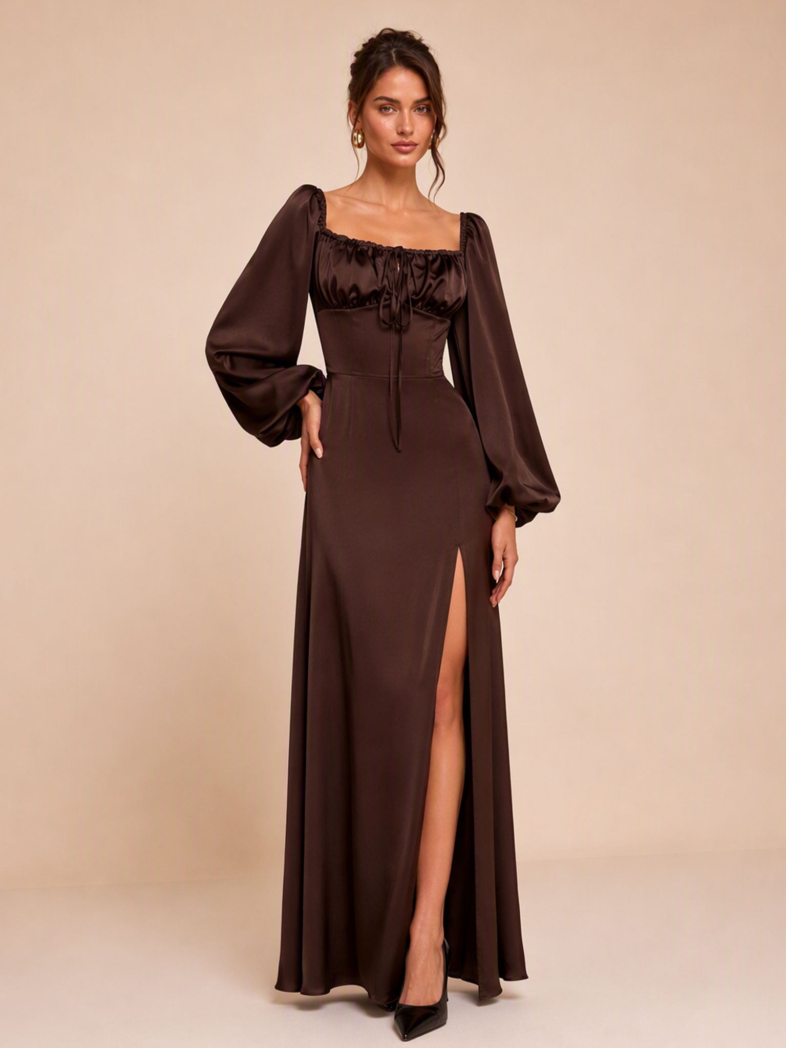 Zephrina Ginevra satin puff sleeve maxi dress