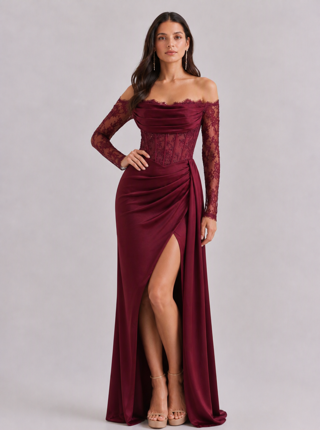 Zephrina Isadora off-shoulder corset lace maxi dress in black