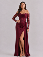 Zephrina Isadora off-shoulder corset lace maxi dress in black