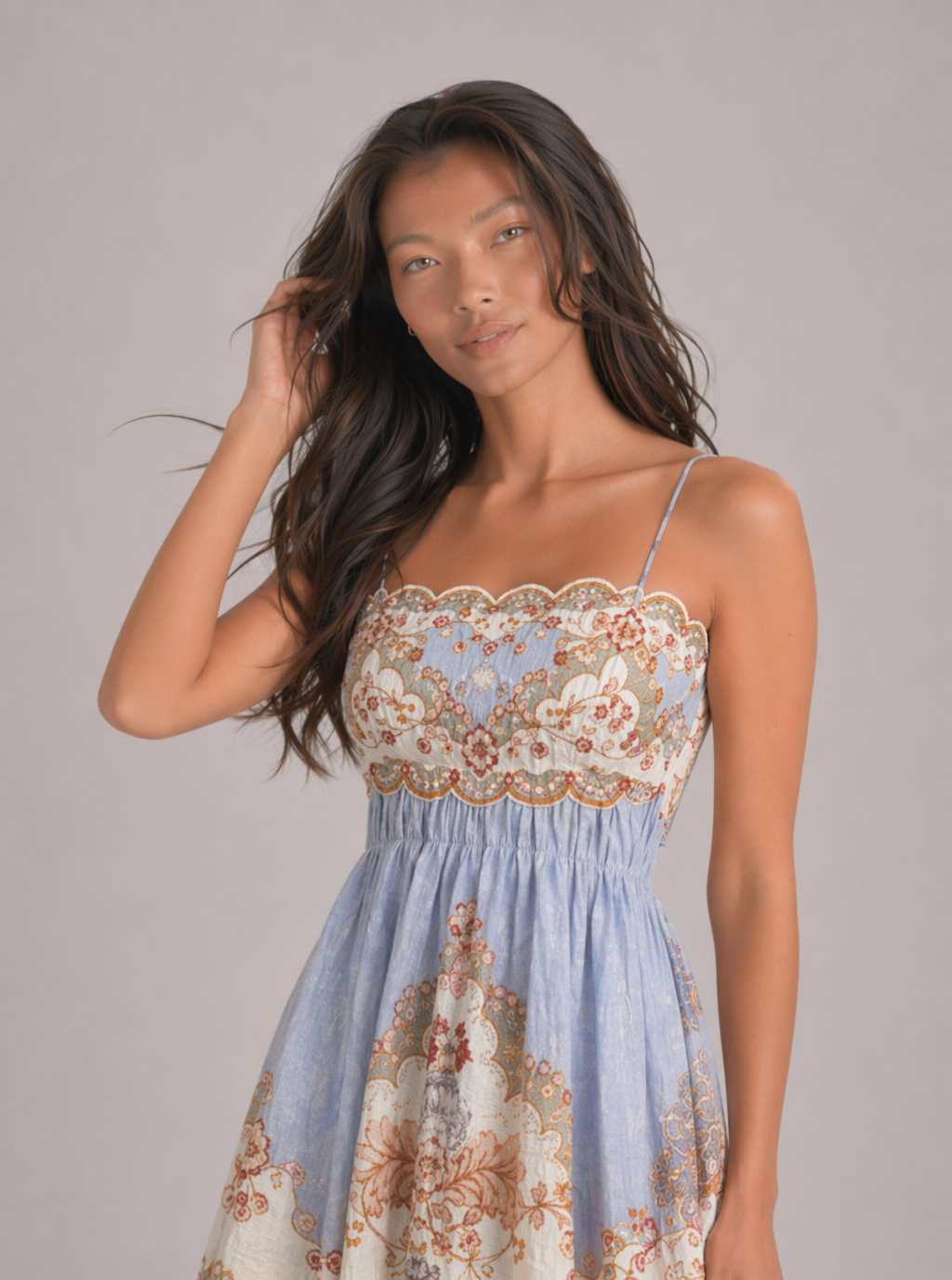 Zephrina Romilly tiered border-print maxi dress in blue
