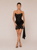Zephrina Roselina strapless lace mini dress in black