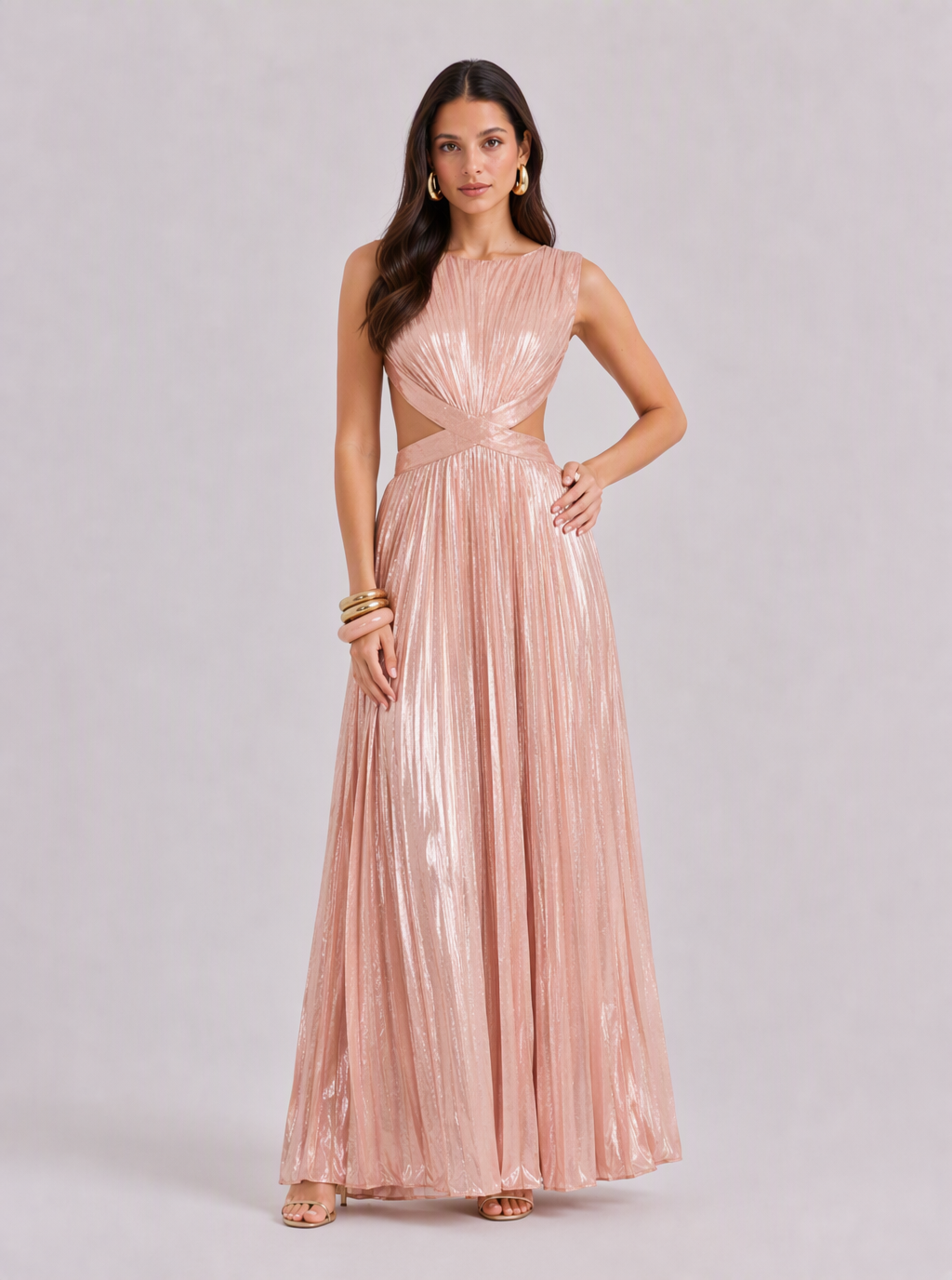 Zephrina Adelheid cutout metallic pleated maxi dress in black