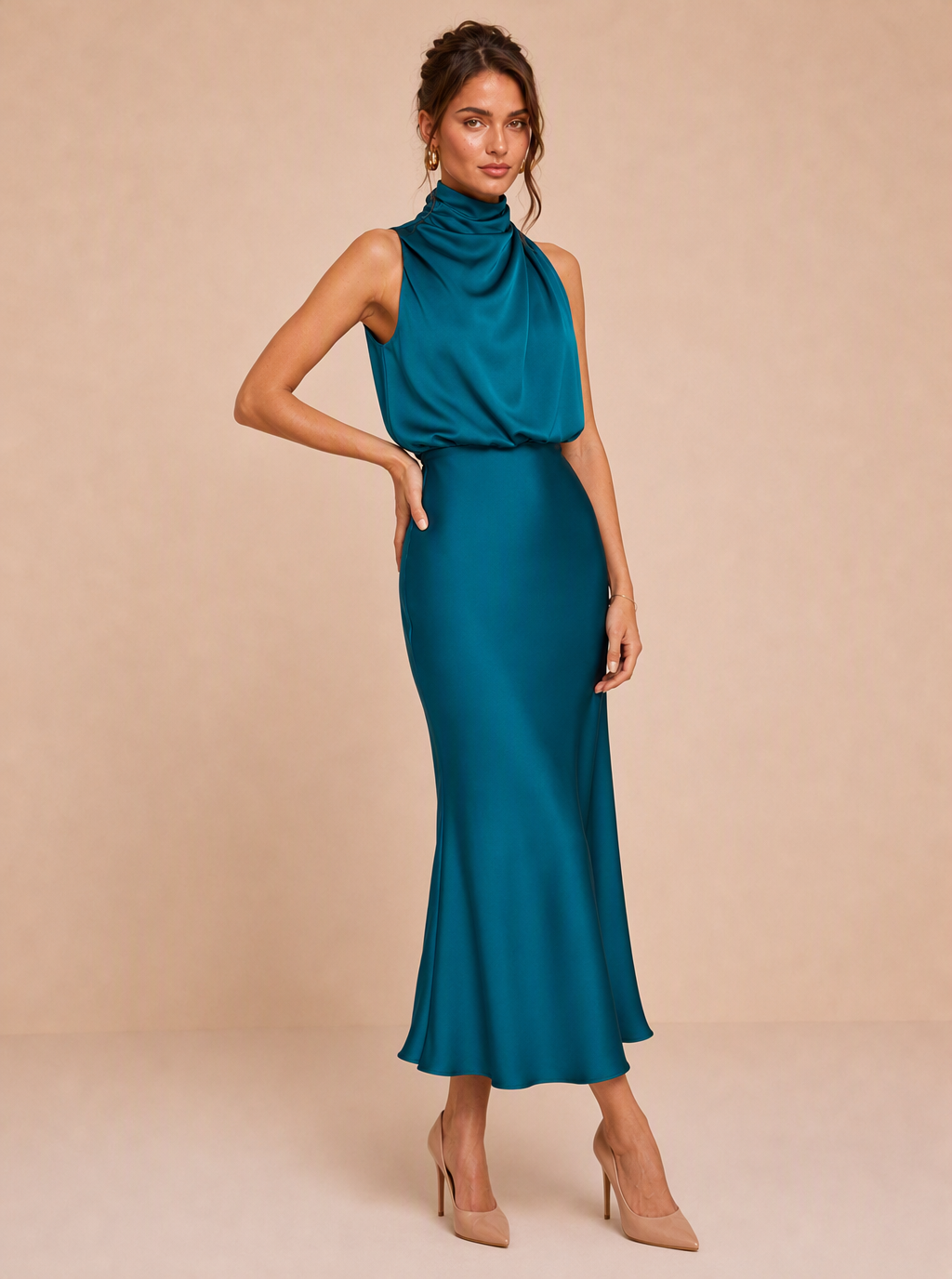 Betsy Draped Satin Midi Dress