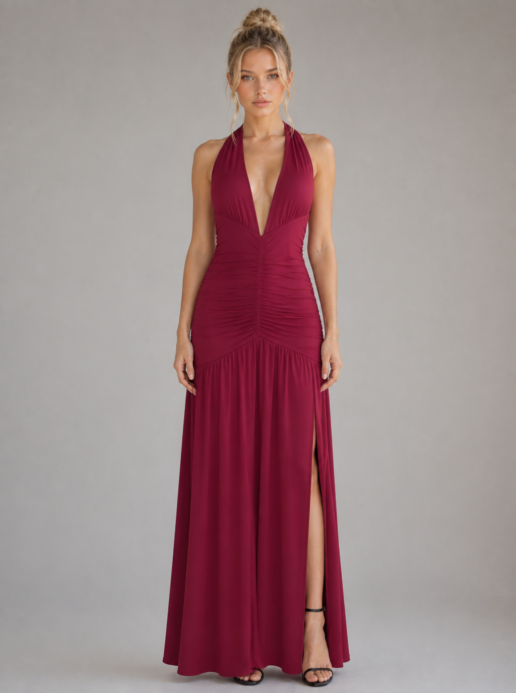 Zephrina Quenelle plunging slit maxi dress