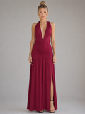 Zephrina Quenelle plunging slit maxi dress
