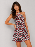 Zephrina Lavinia geometric halter mini dress in red