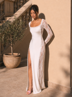 Zephrina lace-panel satin-look maxi dress in white