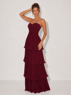 Zephrina Aveline pleated tiered maxi dress in burgundy