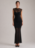 Zephrina Ophienne sheer mesh maxi dress in black
