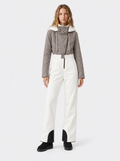 Zephrina Zosia textured contrast one-piece ski suit with a light brown bodice and white legs