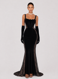 Zephrina Odile velvet lace-panel mermaid gown in black