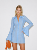 Zephrina Odessa button-front linen-look mini dress in blue