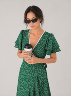 Zephrina Fiora polka dot ruffle midi dress in green