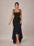 Zephrina Isabeau jacquard high-low maxi dress in black
