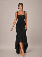 Zephrina Isabeau jacquard high-low maxi dress in black