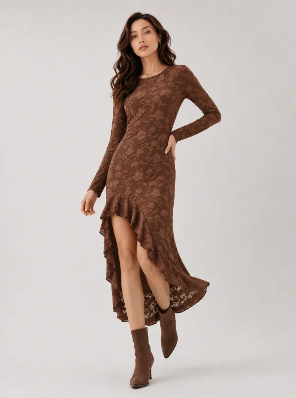 Zephrina Clementina floral high-low midi dress in brown
