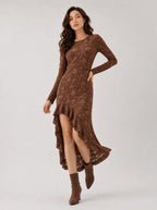 Zephrina Clementina floral high-low midi dress in brown