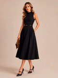 Sleeveless High Neck Pocket Midi Dress