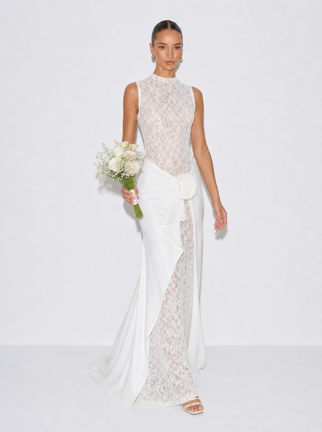 Isobel Rosette Lace-Panel Maxi Dress