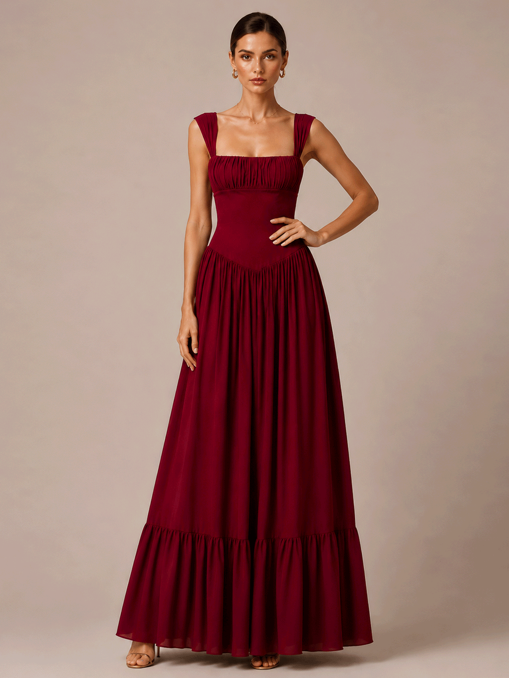 Square Neck Tiered Chiffon Maxi Dress