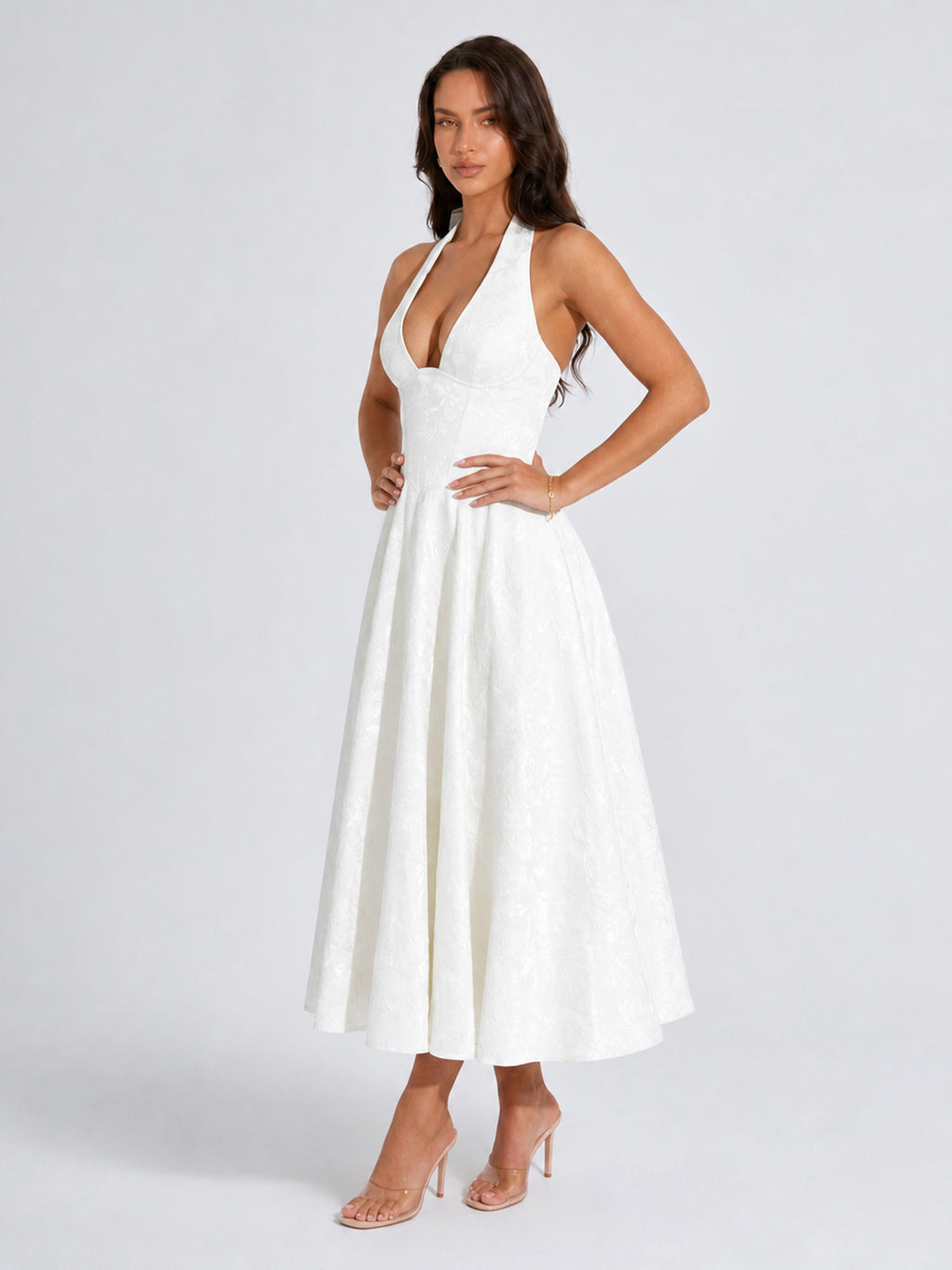 Eliska Jacquard Halter Midi Dress