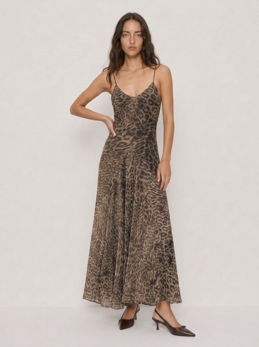 Nerea Leopard Mesh Midi Dress