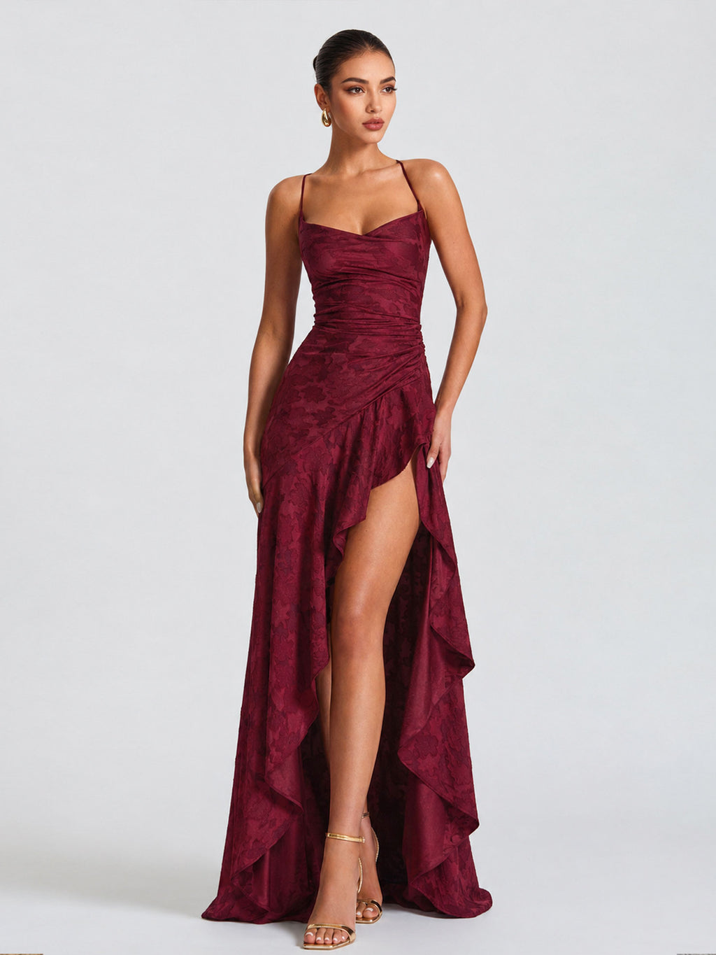 Elegant Cowl Neck High-Low Maxi Dress