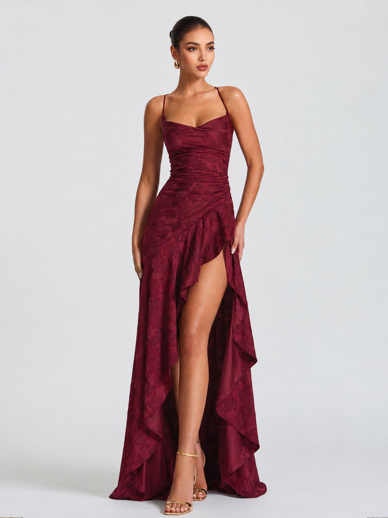 Elegant Cowl Neck High-Low Maxi Dress