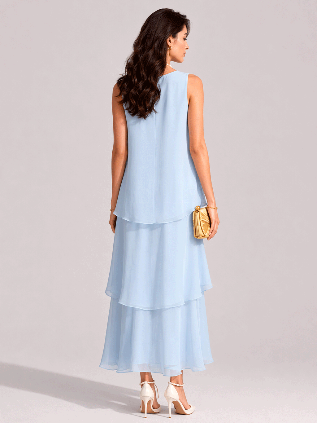 Elegant and flowing multi-layered sleeveless dress