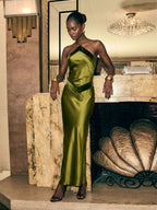 Paloma Neckholder-Maxikleid mit Kontrast