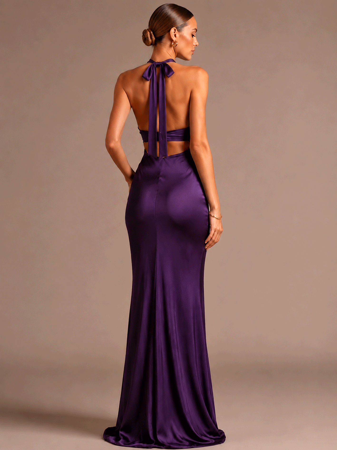 Deep V Neck Slim Satin Maxi Dress