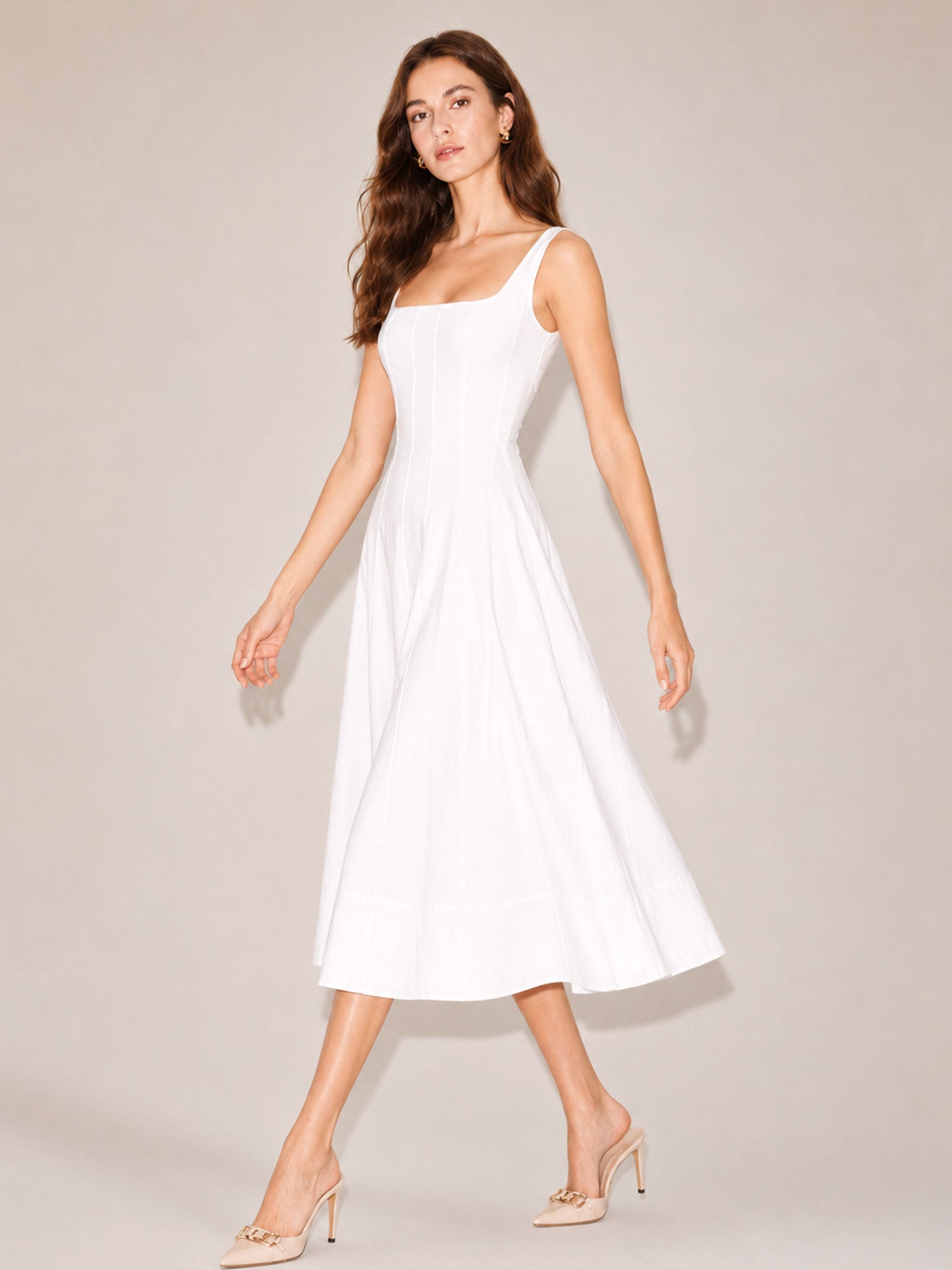 Square Neck A-Line Midi Dress