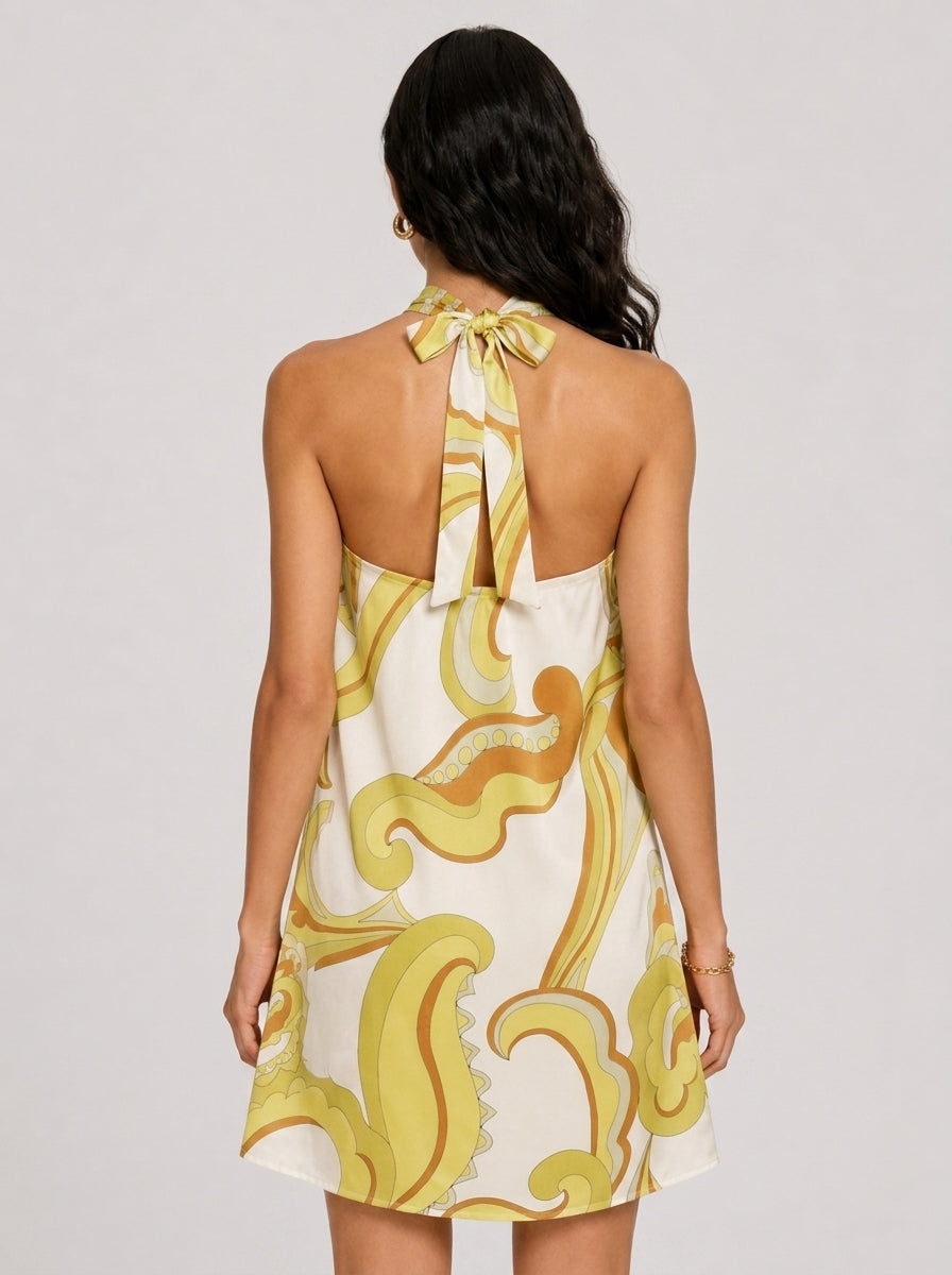 Celia Abstract Halter Mini Dress