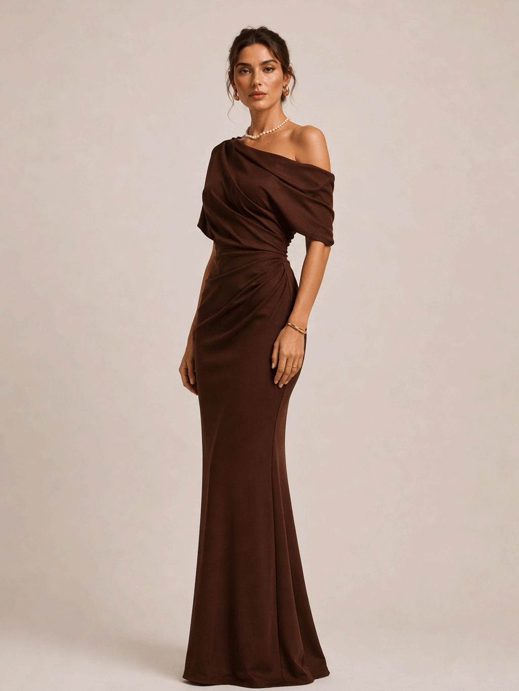 One Shoulder solid color Mermaid Maxi Dress