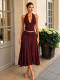 Sultry Halter  Crop Top + High-Waisted Maxi Skirt