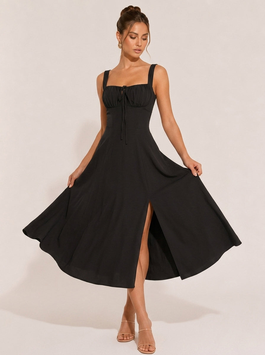 Olivia Ruched Square Neck Midi Dress