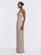 Petronella Pleated Gold Maxi Dress