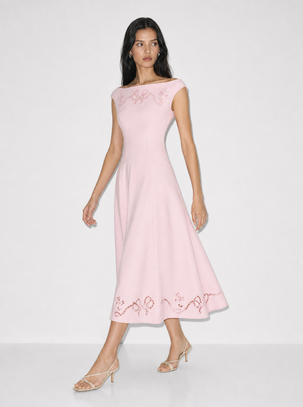 Andrea Embroidered Bow Midi Dress