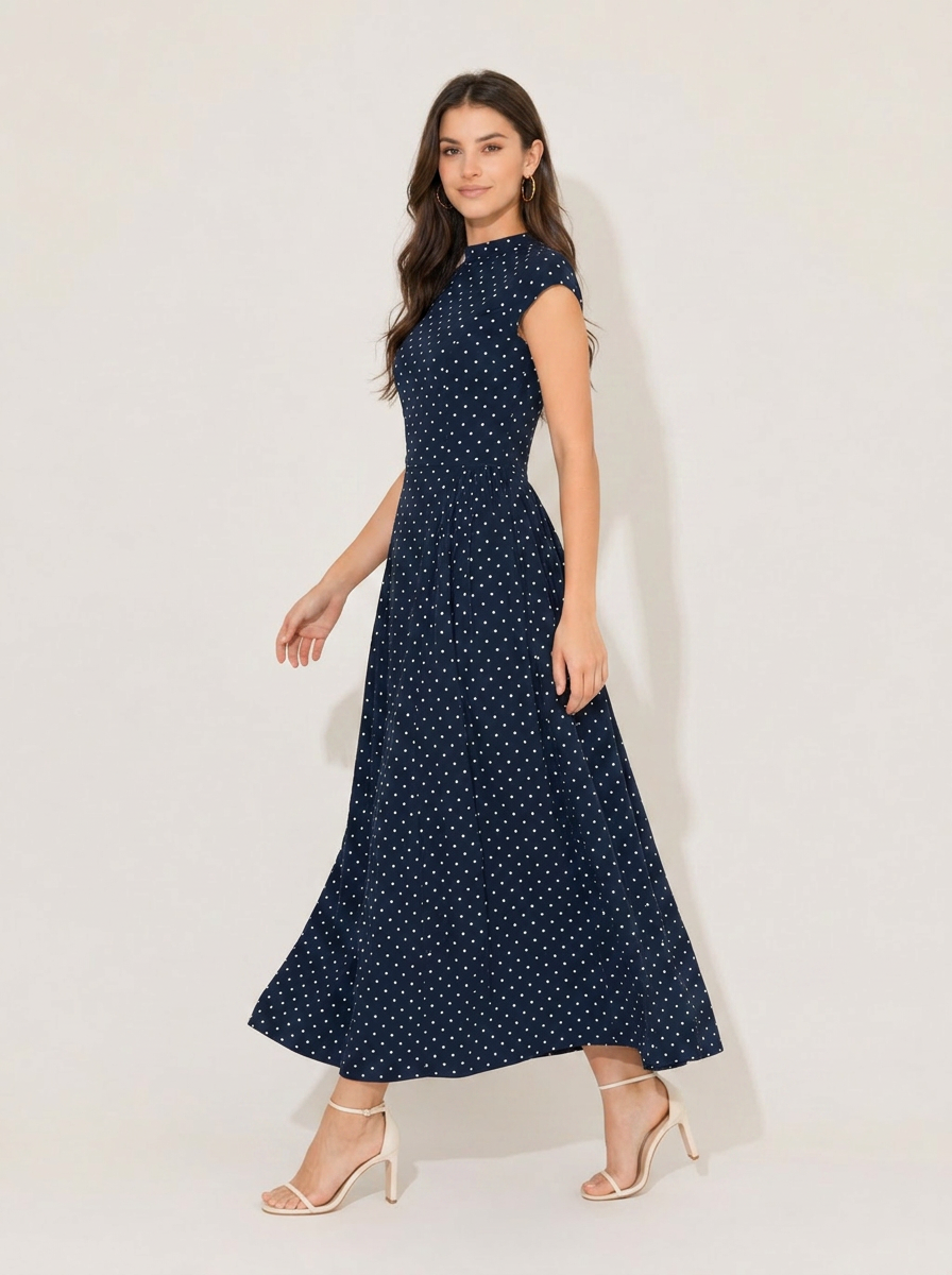 Violet Cap Sleeve Polka Dot Dress
